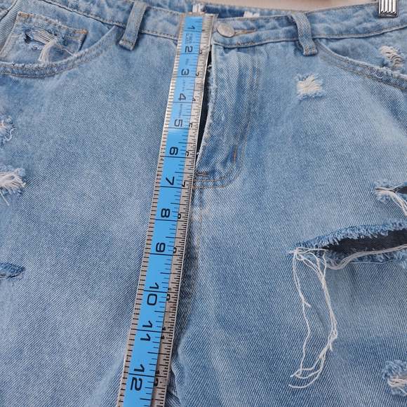 Denim Shorts High Rise Distressed Women's Blue Jean size large - Picture 5 of 8